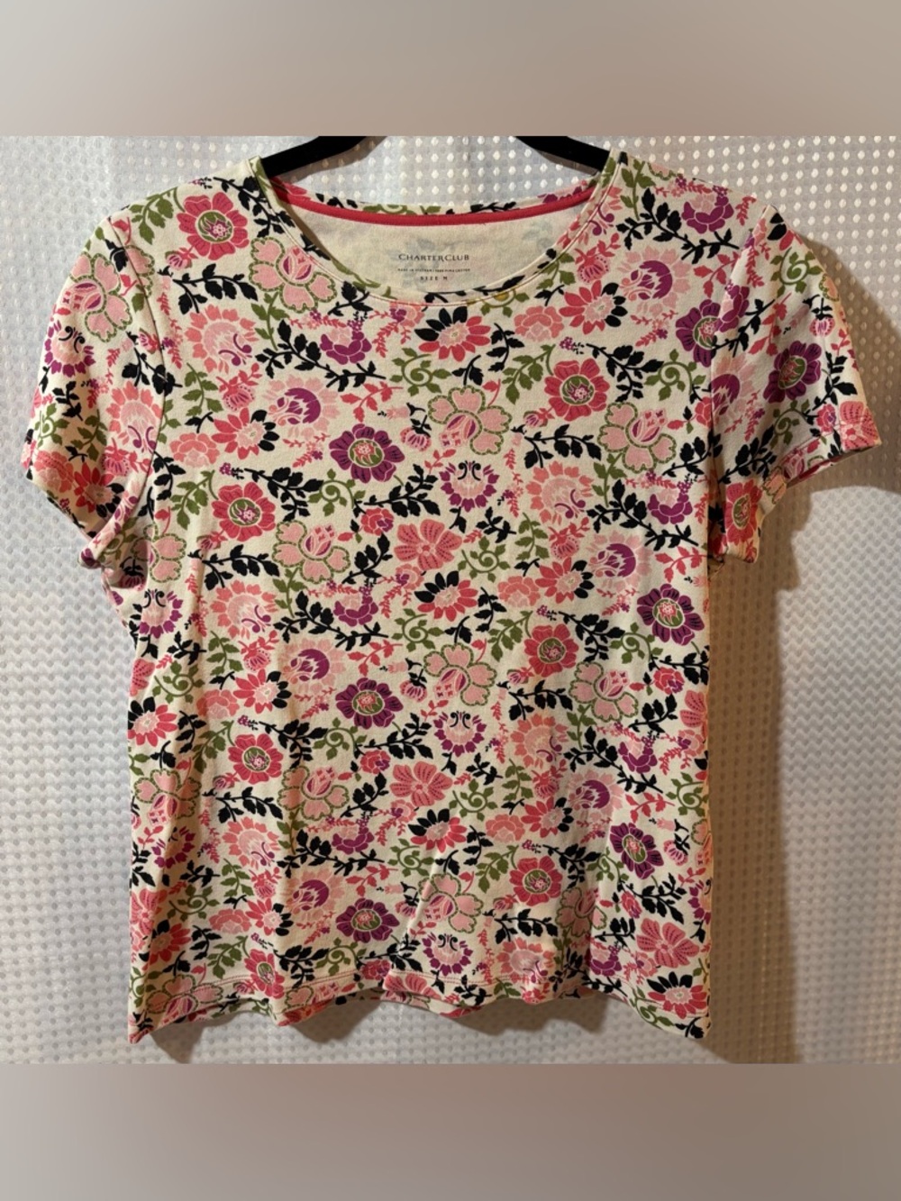 Charter Club M Pima Cotton Short Sleeve Floral Top